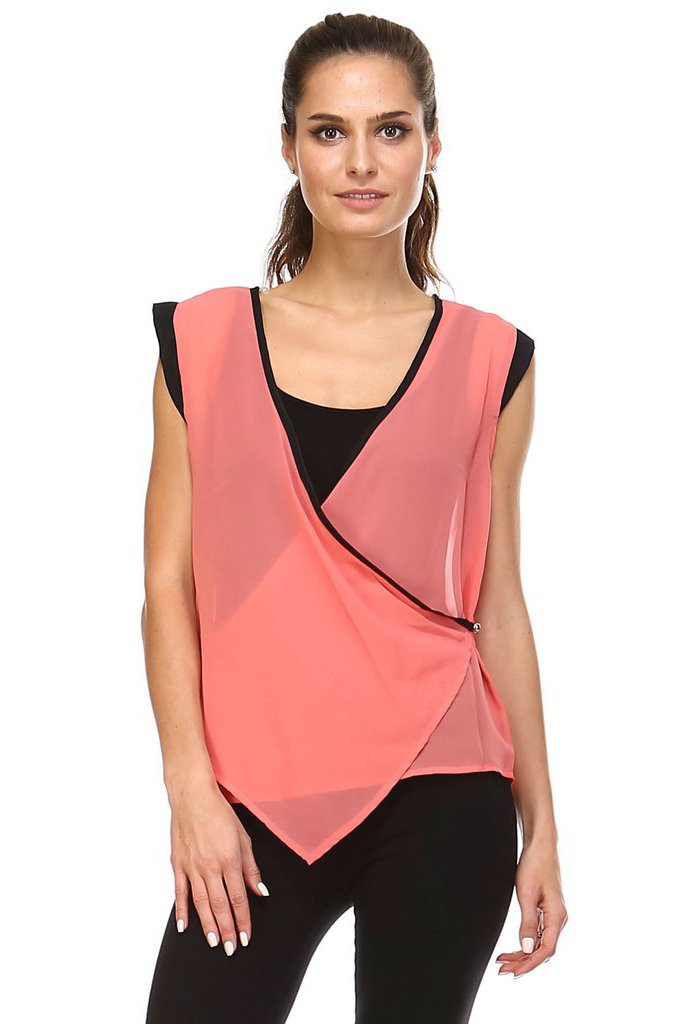 Women's Sleeveless Woven Surplice Top Pink 14 Tops - Tophatter Daily Deals
