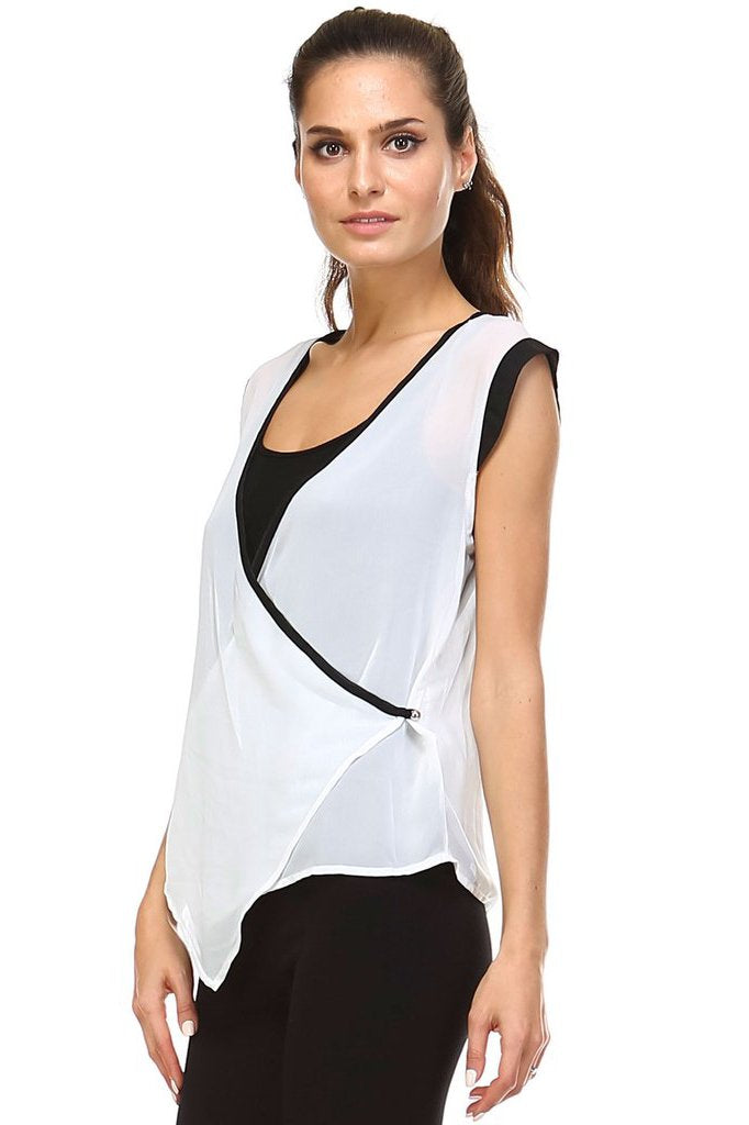 Women's Sleeveless Woven Surplice Top Tops - Tophatter Daily Deals