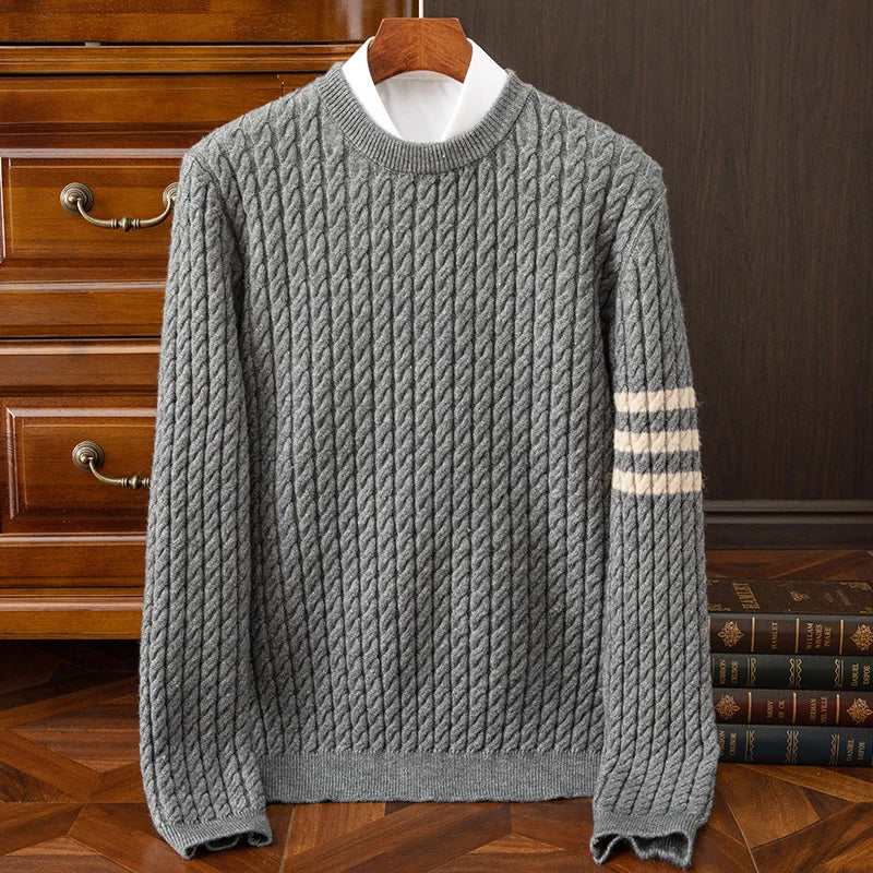 Warm Men's Cable Knit Sweater - Crewneck, Wool Blend, Casual Gray - Tophatter Daily Deals