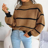 Warm Relaxed Women’s Pullover - Turtleneck Knit, Casual Khaki - Tophatter Daily Deals
