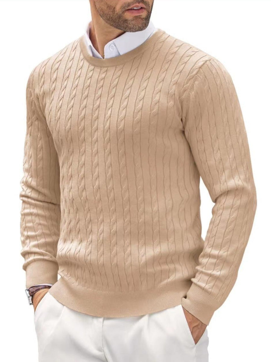 Fitted Men's Knit Sweater - Slim Cable Knit, Cotton, Casual Beige - Tophatter Daily Deals