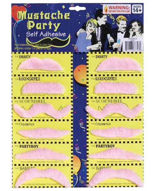 Mustache Party Self Adhesive - Pink Card Of 12 Default Title Body Fun - Tophatter Daily Deals