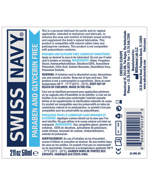 Swiss Navy Paraben & Glycerin Free Lubricant - 2 Oz Lubes - Tophatter Daily Deals
