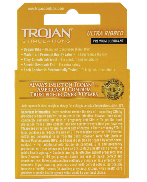 Trojan Ribbed Condoms - Box Of 3 Condoms - Tophatter Daily Deals