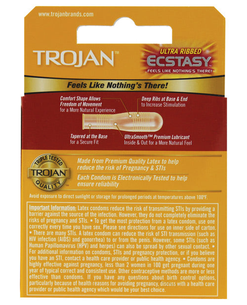 Trojan Ultra Ribbed Ecstasy Condoms - Box Of 3 Condoms - Tophatter Daily Deals