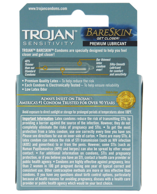 Trojan Bareskin Condoms - Box Of 3 Condoms - Tophatter Daily Deals