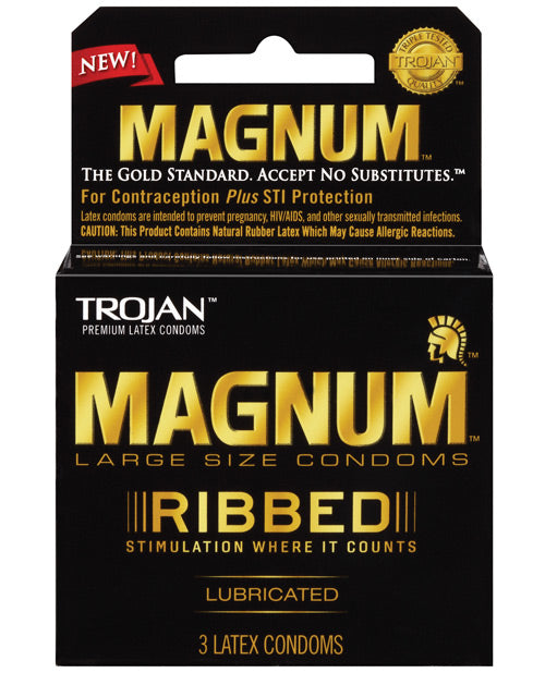 Trojan Magnum Ribbed Condoms - Box Of 3 Default Title Condoms - Tophatter Daily Deals