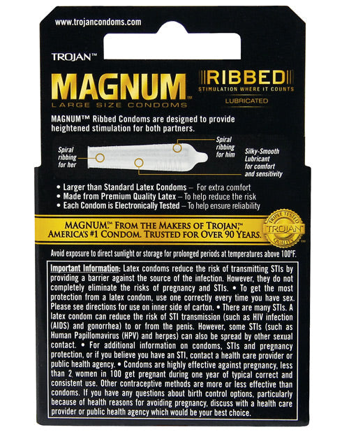 Trojan Magnum Ribbed Condoms - Box Of 3 Condoms - Tophatter Daily Deals