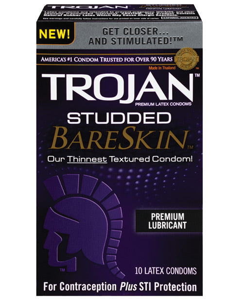 Trojan Studded Bareskin Condoms - Box Of 10 Default Title Condoms - Tophatter Daily Deals