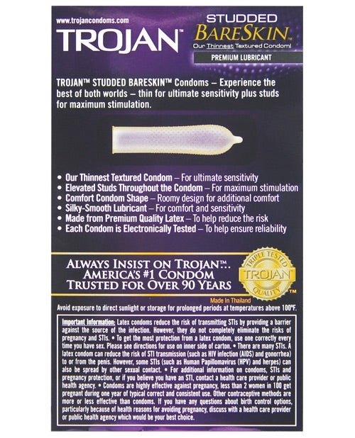 Trojan Studded Bareskin Condoms - Box Of 10 Condoms - Tophatter Daily Deals