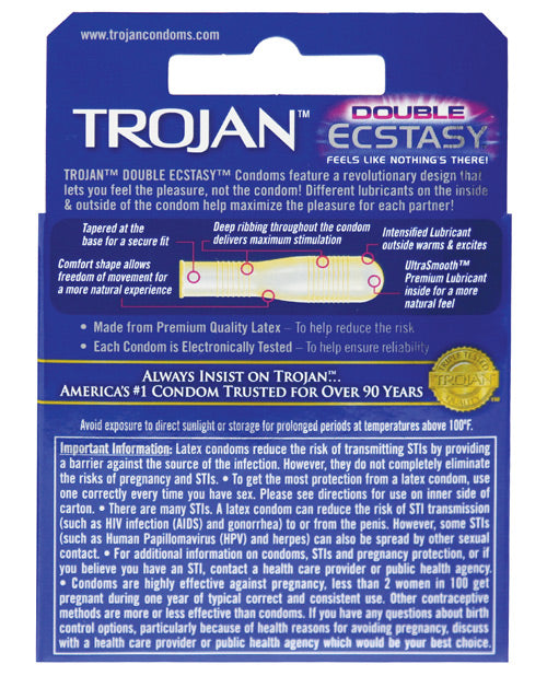Trojan Double Ecstasy Condom - Box Of 3 Condoms - Tophatter Daily Deals