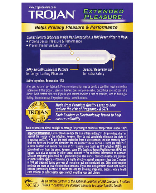 Trojan Extended Pleasure Condoms - Box Of 12 Condoms - Tophatter Daily Deals