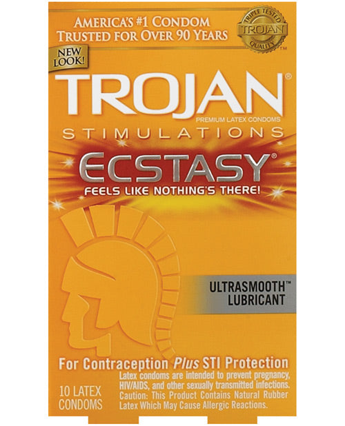 Trojan Stimulations Ecstasy Ribbed Condoms - Box Of 10 Default Title Condoms - Tophatter Daily Deals