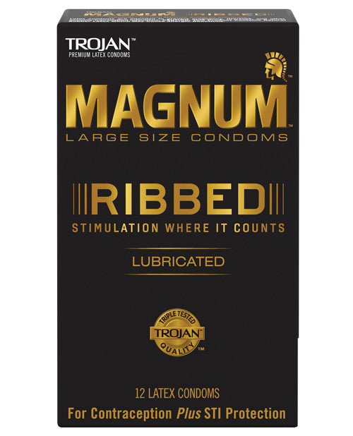 Trojan Magnum Ribbed Condoms - Box Of 12 Default Title Condoms - Tophatter Daily Deals