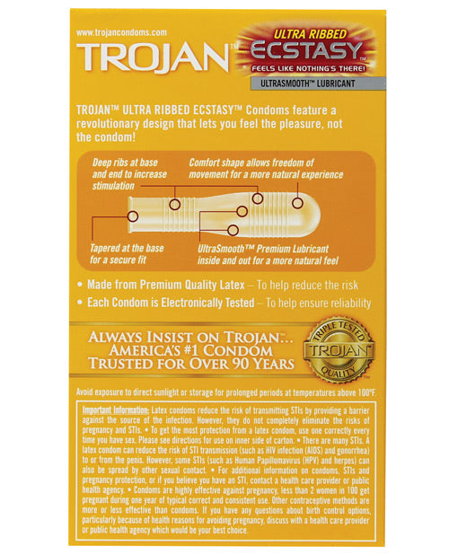 Trojan Stimulations Ecstasy Ribbed Condoms - Box Of 10 Condoms - Tophatter Daily Deals