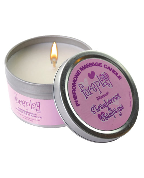 Foreplay Pheromone Soy Massage Candle - 4 Oz Strawberries & Champagne Default Title Setting The Mood - Tophatter Daily Deals