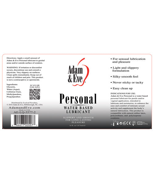 Adam & Eve Personal Water Based Lube - 16 Oz Lubes - Tophatter Daily Deals