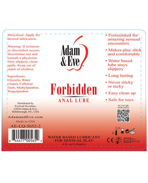 Adam & Eve Forbidden Anal Water Based Lube - 4oz Lubes - Tophatter Daily Deals