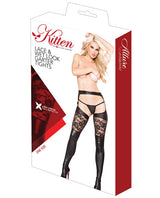 Kitten Lace & Wet Look Garter Tights Black O-s Undergarments - Tophatter Daily Deals