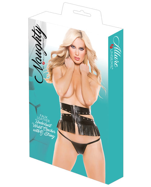 Naughty Faux Leather Underbust Waist Cincher W-g-string Black O-s Undergarments - Tophatter Daily Deals