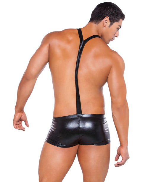 Zeus Wet Look Suspender Shorts Black O-s Undergarments - Tophatter Daily Deals