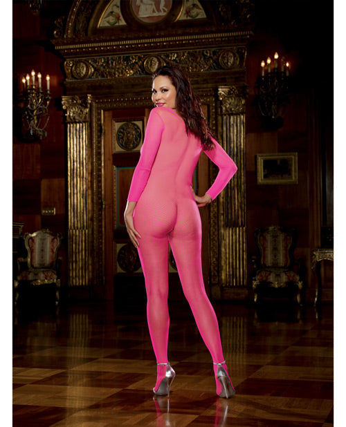 Fishnet Long Sleeved Open Crotch Bodystocking Pink Qn Plus Undergarments - Tophatter Daily Deals
