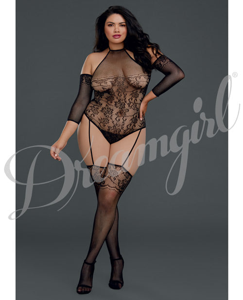 Floral Netted Teddy Bodystocking W-attached Thigh Highs Black Qn Default Title All Undergarments - Tophatter Daily Deals