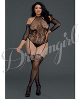 Floral Netted Teddy Bodystocking W-attached Thigh Highs Black Qn Default Title All Undergarments - Tophatter Daily Deals
