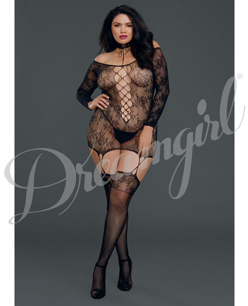 Versatile Lace Garterdress W-attached Thigh Highs Black Qn Default Title All Undergarments - Tophatter Daily Deals