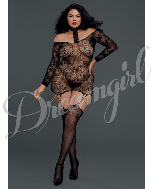 Versatile Lace Garterdress W-attached Thigh Highs Black Qn All Undergarments - Tophatter Daily Deals
