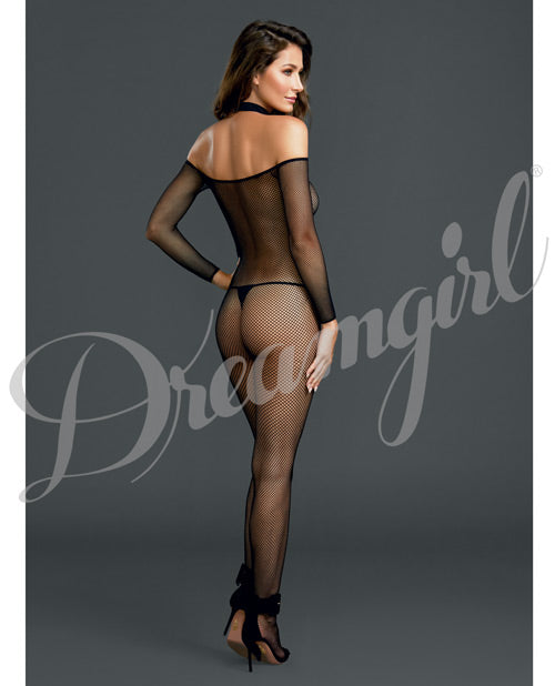 Fishnet Off The Shoulder Bodystocking W-attached Collar Black O-s All Undergarments - Tophatter Daily Deals