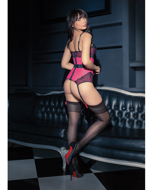Powernet Bustier W-padded Demi Cup, Removble Belt & Garters Hot Pink-black Lg Undergarments - Tophatter Daily Deals