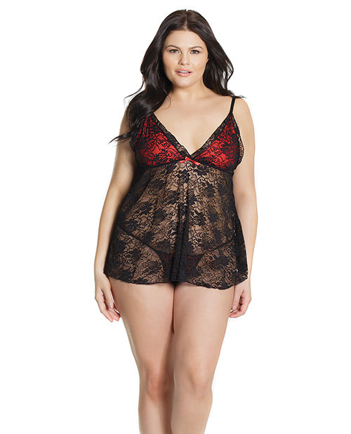 Bold Stretch Lace Babydoll & G-string Black-red Qn All Undergarments - Tophatter Daily Deals