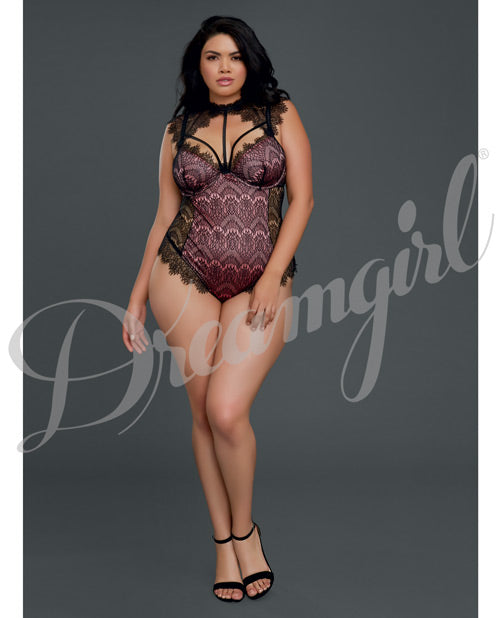 Stretch Satin Teddy W-underwire Cups & Lace Overlay, Tie Back Collar & Snap Crotch Black-vn Rse 2x Default Title All Undergarments - Tophatter Daily Deals