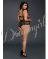 Stretch Satin Teddy W-underwire Cups & Lace Overlay, Tie Back Collar & Snap Crotch Black-vn Rse 2x All Undergarments - Tophatter Daily Deals