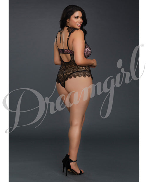 Stretch Satin Teddy W-underwire Cups & Lace Overlay, Tie Back Collar & Snap Crotch Black-vn Rse 2x All Undergarments - Tophatter Daily Deals