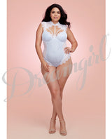 Stretch Satin Teddy W-underwire Cups & Lace Overlay, Tie Back Collar & Snap Crotch Wht-pwdr Blu 2x Default Title All Undergarments - Tophatter Daily Deals