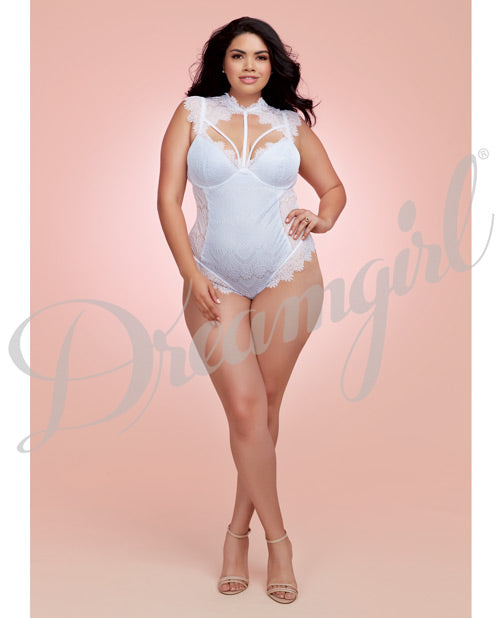 Stretch Satin Teddy W-underwire Cups & Lace Overlay, Tie Back Collar & Snap Crotch Wht-pwdr Blu 2x Default Title All Undergarments - Tophatter Daily Deals