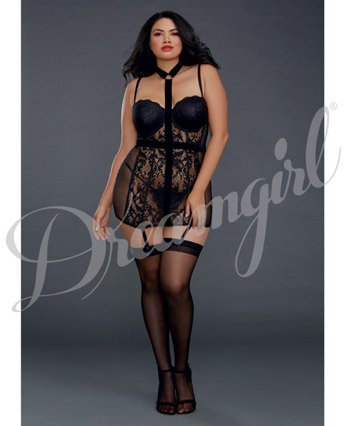 Lace Chemise Garter Slip W-neck Collar Strap & Removable Shoulder Straps Black 2x Default Title All Undergarments - Tophatter Daily Deals