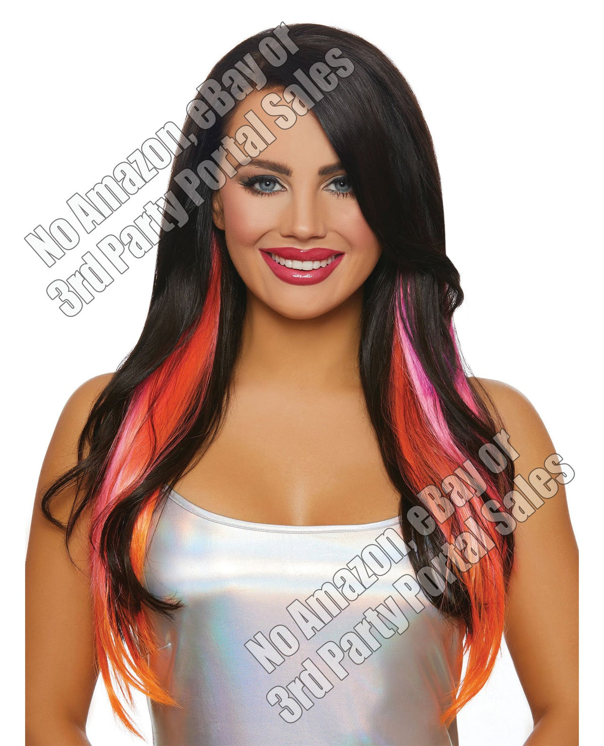 Long Straight Layered 3 Pc Hair Extensions - Magenta-neon Pink-orange Default Title Body Fun - Tophatter Daily Deals