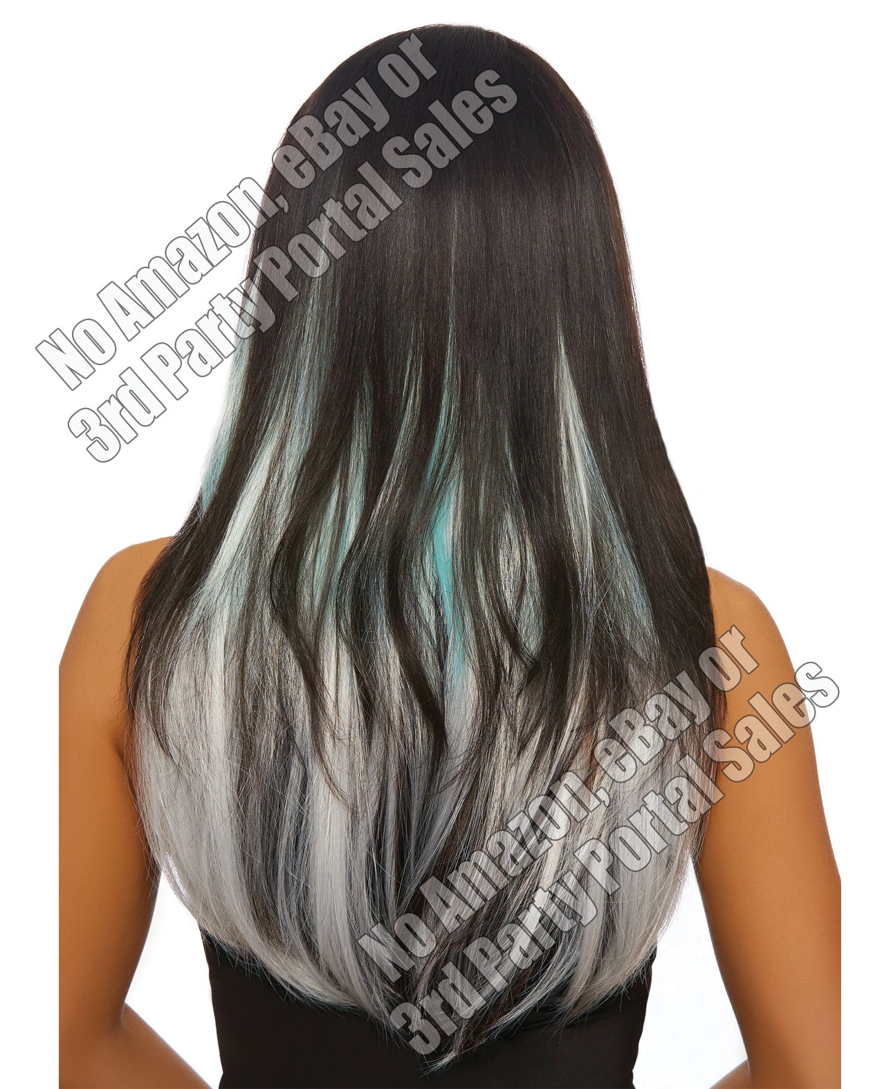 Long Straight Ombre 3 Pc Hair Extensions - Aqua-light Gray Body Fun - Tophatter Daily Deals