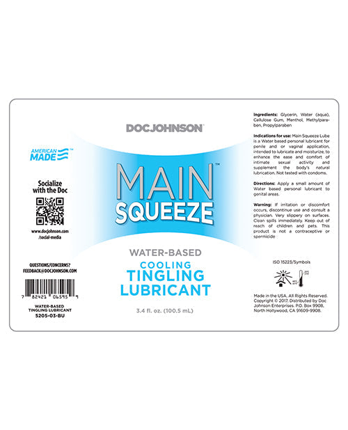 Main Squeeze Cooling-tingling Water-based Lubricant - 3.4 Oz Lubes - Tophatter Daily Deals