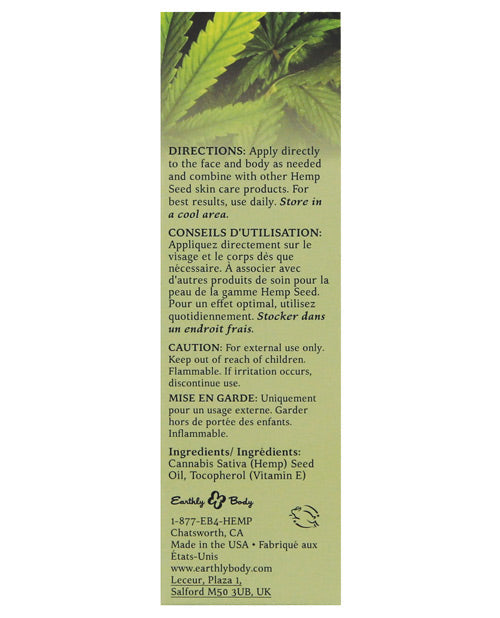 Earthly Body Hemp Seed Oil W-vitamin E - 2 Oz Massage Oils, Lotions, Creams & Gels - Tophatter Daily Deals
