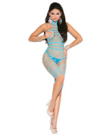 Vivace Crochet & Fishnet Halter Neck Mid Length Bodystocking Turquoise O-s Default Title Undergarments - Tophatter Daily Deals