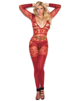 Vivace Long Sleeve Sheer & Opaque Bodystocking W-open Crotch Burgundy Qn Default Title Plus Undergarments - Tophatter Daily Deals