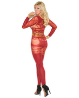 Vivace Long Sleeve Sheer & Opaque Bodystocking W-open Crotch Burgundy Qn Plus Undergarments - Tophatter Daily Deals