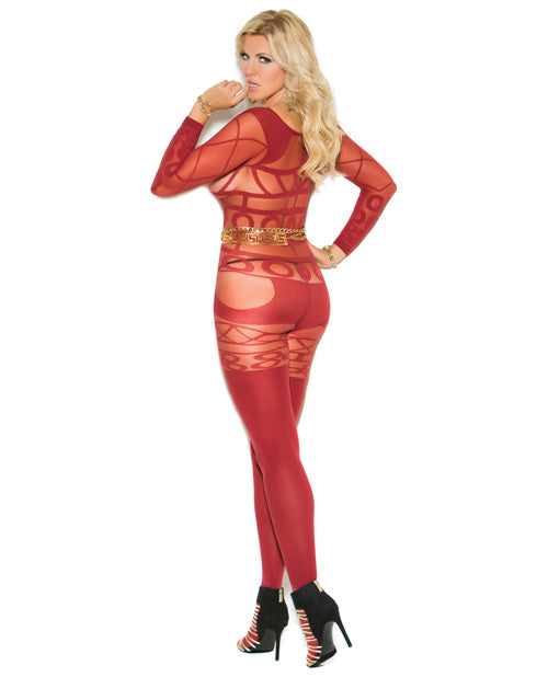 Vivace Long Sleeve Sheer & Opaque Bodystocking W-open Crotch Burgundy Qn Plus Undergarments - Tophatter Daily Deals
