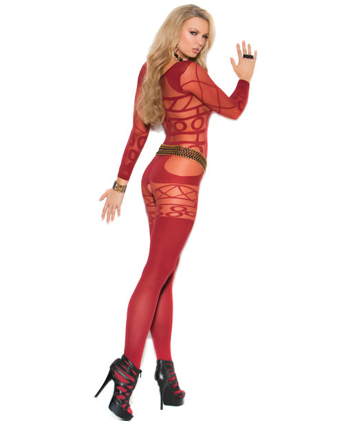Vivace Long Sleeve Sheer & Opaque Bodystocking W-open Crotch Burgundy O-s Undergarments - Tophatter Daily Deals