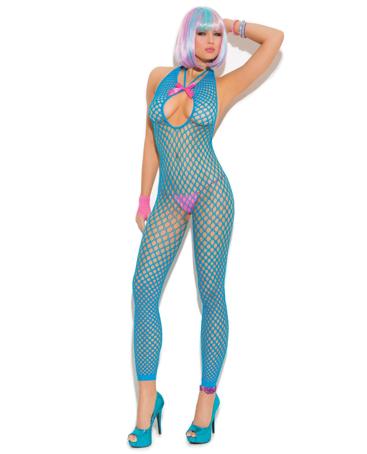 Vivace Crochet Footless Bodystocking W-open Crotch Neon Blue O-s Default Title Undergarments - Tophatter Daily Deals
