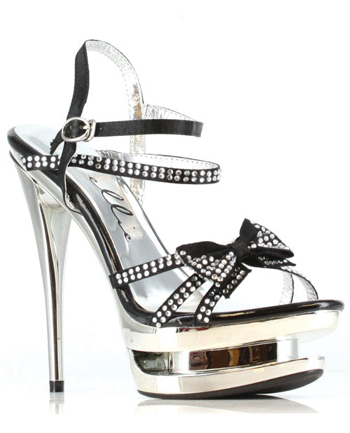 Ellie Shoes Tess 6" Rhinestone Strap Heel W-bow Black Ten Default Title Foot Wear - Tophatter Daily Deals